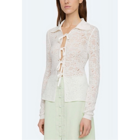 SEA New York Cream Tie-Front Nelle Lace Knit Cardigan - Picture 4 of 7